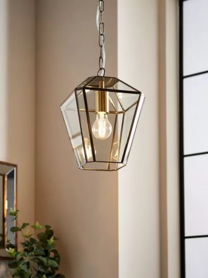 Timeless Glass Lantern Ceiling Light, Clear/Antique Brass