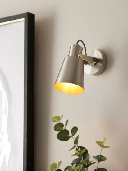Single Wall Spotlight, Satin Steel/Gold