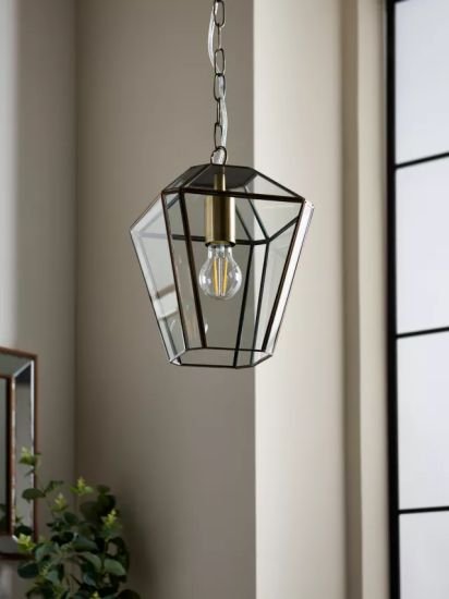 Timeless Glass Lantern Ceiling Light, Clear/Antique Brass